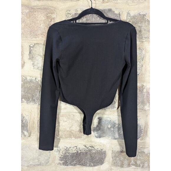 Fashion Nova Body Suit Woman's Medium Black Henley Basic Minimalist Gothic - Picture 6 of 13